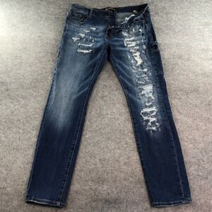 Valabasas Mens Distressed Carpenter Jeans Blue Dark Wash Button Fly Size 36